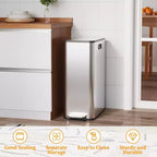 COZONY Pattumiera Doppia in Acciaio Inox con Coperchio a Pedale, Cestelli Estraibili, Pattumiera da Cucina per Riciclaggio per la Gestione dei Rifiuti in Casa e Ufficio