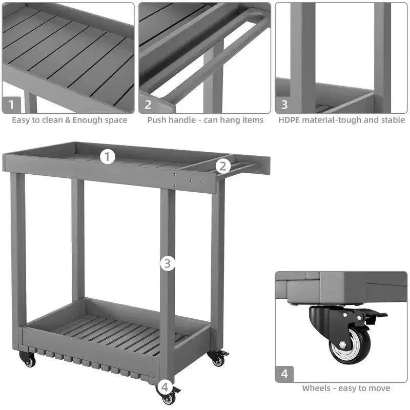 Carrello da Servizio Versatile - Carrello da Esterno a Due Ripiani con Ruote e Ripiano con Coperchio - Capacità 227 kg - Adatto per Casa, Ufficio, Patio e Barbecue