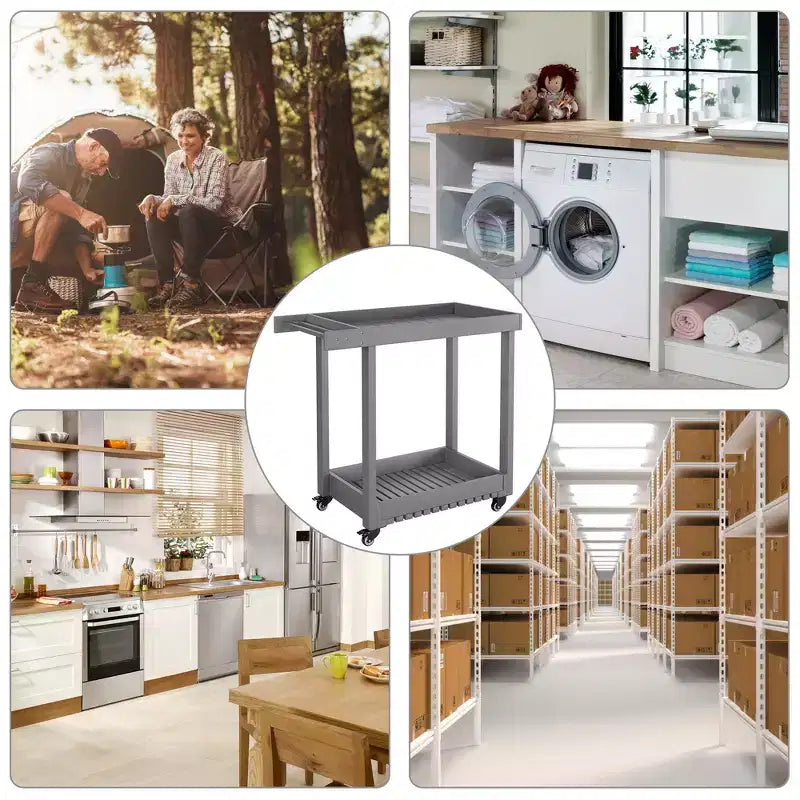 Carrello da Servizio Versatile - Carrello da Esterno a Due Ripiani con Ruote e Ripiano con Coperchio - Capacità 227 kg - Adatto per Casa, Ufficio, Patio e Barbecue