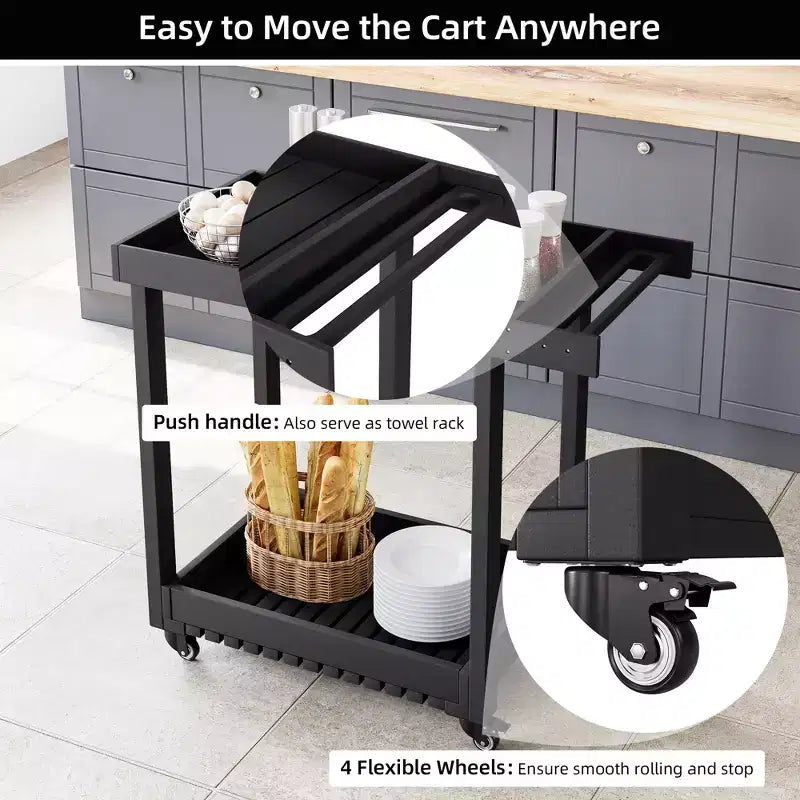 Carrello da Servizio Versatile - Carrello da Esterno a Due Ripiani con Ruote e Ripiano con Coperchio - Capacità 227 kg - Adatto per Casa, Ufficio, Patio e Barbecue