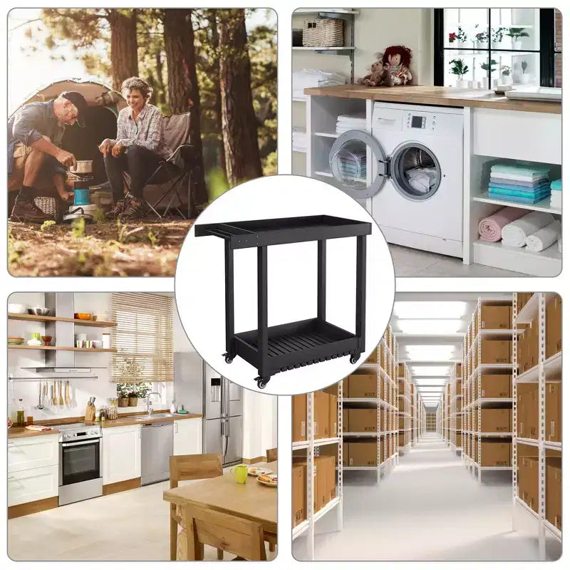 Carrello da Servizio Versatile - Carrello da Esterno a Due Ripiani con Ruote e Ripiano con Coperchio - Capacità 227 kg - Adatto per Casa, Ufficio, Patio e Barbecue