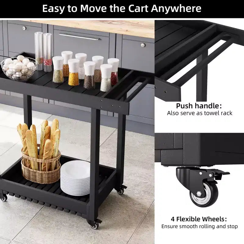 Carrello da Servizio Versatile - Carrello da Esterno a Due Ripiani con Ruote e Ripiano con Coperchio - Capacità 227 kg - Adatto per Casa, Ufficio, Patio e Barbecue