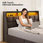 Greenstell Struttura Letto con Piattaforma, 4 Cassetti Contenitore e Stazione di Ricarica, Testiera Imbottita con Luce Led