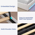 Greenstell Struttura Letto con Piattaforma, 4 Cassetti Contenitore e Stazione di Ricarica, Testiera Imbottita con Luce Led