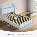 Greenstell Struttura Letto con Piattaforma, 4 Cassetti Contenitore e Stazione di Ricarica, Testiera Imbottita con Luce Led