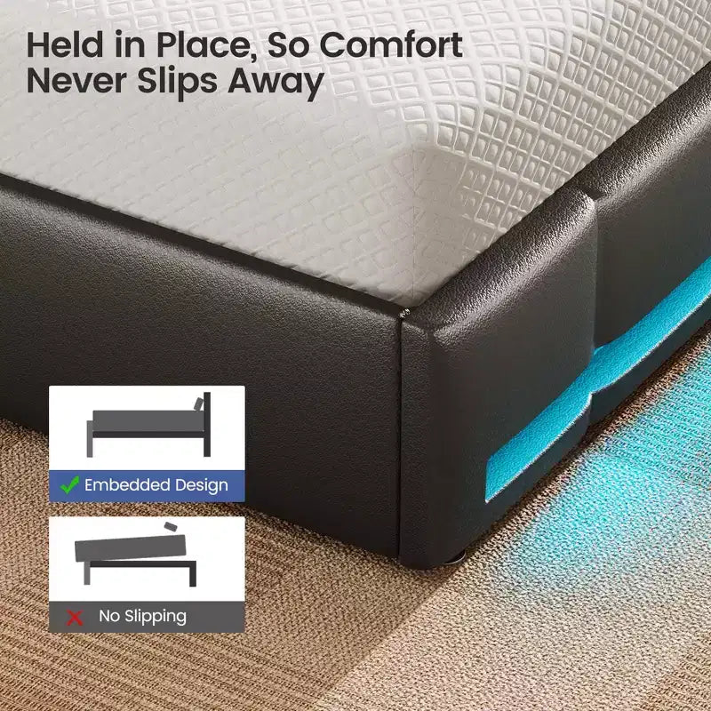 Greenstell Struttura Letto con Piattaforma, 4 Cassetti Contenitore e Stazione di Ricarica, Testiera Imbottita con Luce Led