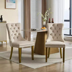 Okak - Set di 2 sedie da pranzo moderne in velluto trapuntato con schienale e gambe dorate, sedie imbottite senza braccioli per sala da pranzo, cucina