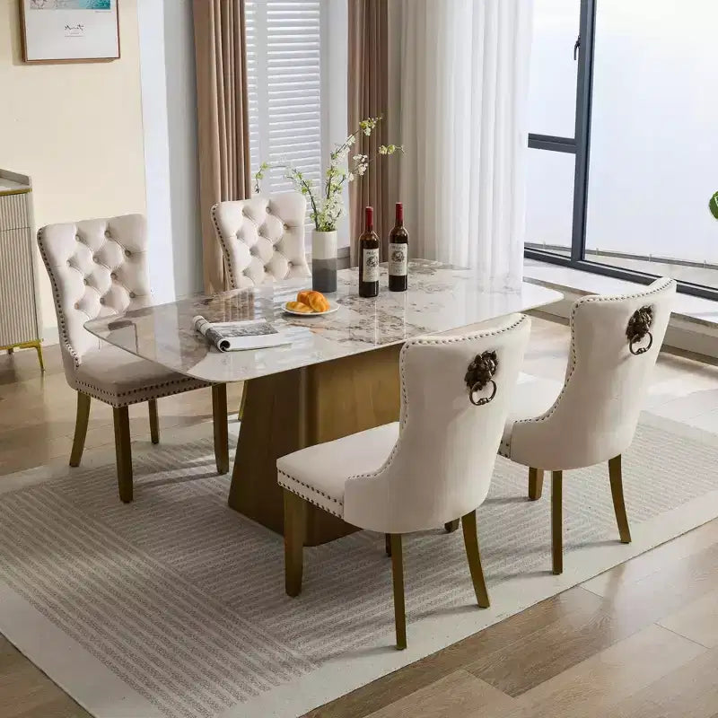 Okak - Set di 2 sedie da pranzo moderne in velluto trapuntato con schienale e gambe dorate, sedie imbottite senza braccioli per sala da pranzo, cucina