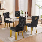 Okak - Set di 2 sedie da pranzo moderne in velluto trapuntato con schienale e gambe dorate, sedie imbottite senza braccioli per sala da pranzo, cucina