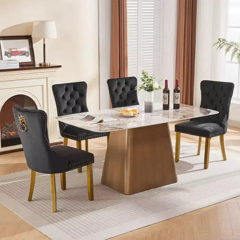 Okak - Set di 2 sedie da pranzo moderne in velluto trapuntato con schienale e gambe dorate, sedie imbottite senza braccioli per sala da pranzo, cucina