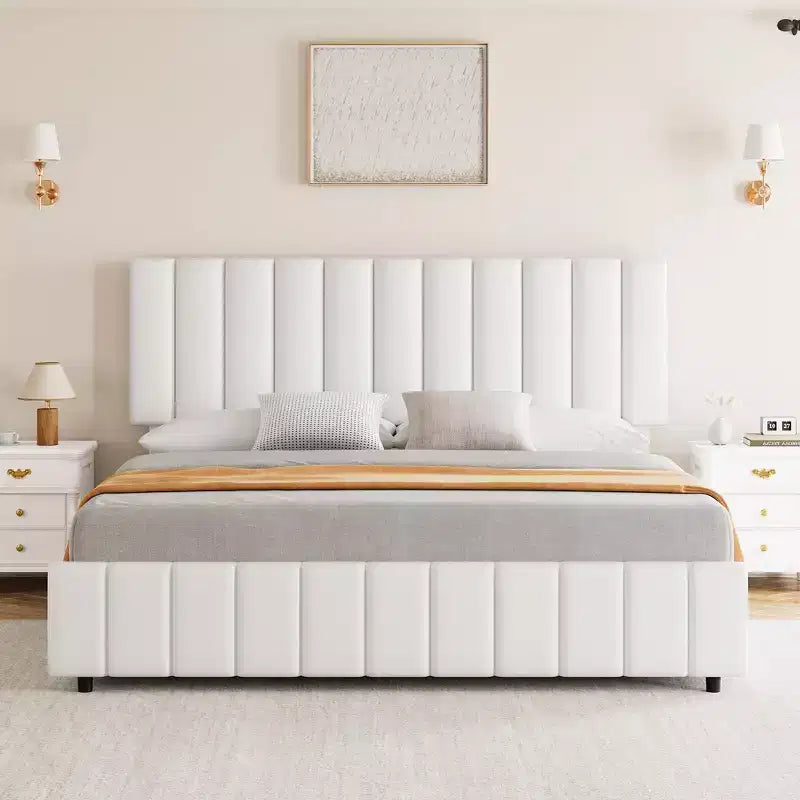 Telaio Letto Imbottito in Lino con 4 Cassetti Contenitore, Testiera Regolabile, Robuste Doghe in Legno, Nessuna Rete a Molle Richiesta