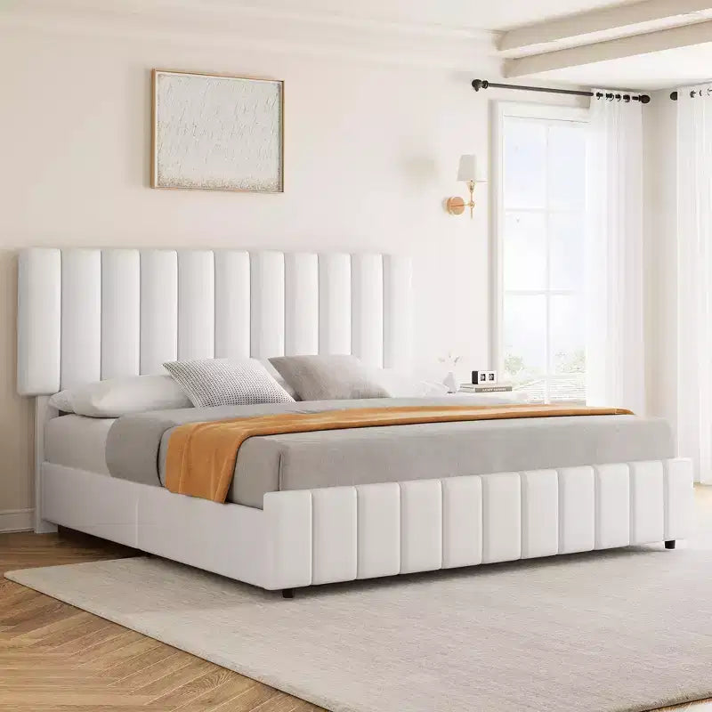 Telaio Letto Imbottito in Lino con 4 Cassetti Contenitore, Testiera Regolabile, Robuste Doghe in Legno, Nessuna Rete a Molle Richiesta