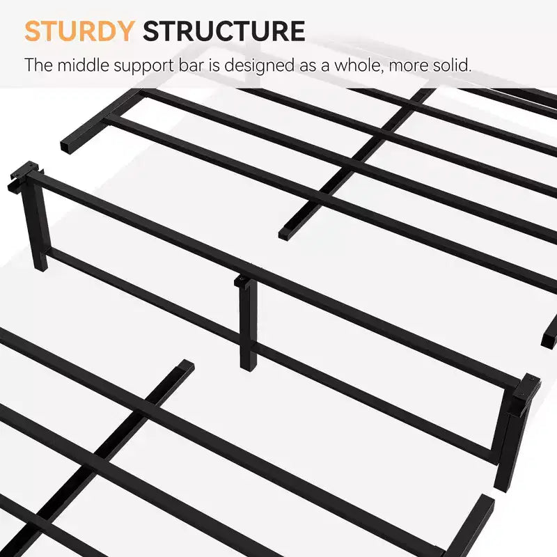 oho Struttura letto in stile con testiera in rattan, Struttura letto a piattaforma con robusto supporto a doghe in metallo, Non necessita di rete a molle, Nero e Rovere