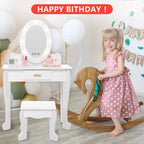 Set da toeletta per bambini con specchio e luce, tavolo da trucco e sgabello per bambine, set da toeletta e sedia con playset trucco in legno per bambine dai 4 ai 9 anni