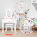 Set da toeletta per bambini con specchio e luce, tavolo da trucco e sgabello per bambine, set da toeletta e sedia con playset trucco in legno per bambine dai 4 ai 9 anni