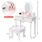 Set da toeletta per bambini con specchio e luce, tavolo da trucco e sgabello per bambine, set da toeletta e sedia con playset trucco in legno per bambine dai 4 ai 9 anni