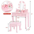 Set da toeletta per bambini con specchio e luce, tavolo da trucco e sgabello per bambine, set da toeletta e sedia con playset trucco in legno per bambine dai 4 ai 9 anni