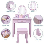 Set da toeletta per bambini con specchio e luce, tavolo da trucco e sgabello per bambine, set da toeletta e sedia con playset trucco in legno per bambine dai 4 ai 9 anni