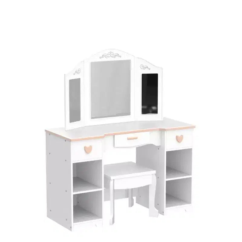 Set toeletta per bambini con specchio e cassetto - Set tavolo da trucco e sedia per bambine con set da gioco in legno per il trucco, perfetto per 3-9 anni