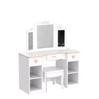 Set toeletta per bambini con specchio e cassetto - Set tavolo da trucco e sedia per bambine con set da gioco in legno per il trucco, perfetto per 3-9 anni