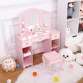 Kids Vanity Set with Mirror and Drawer - Girls' Vanity Table and Chair Set with Wood Makeup Playset, Perfect for 3-9 Yr