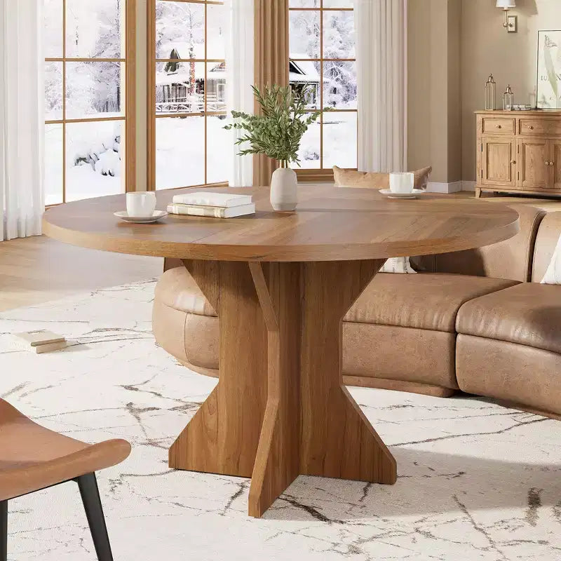 Tavolo da pranzo rotondo da 47" per spazi ridotti - Nero, 4-6 posti, base K-Leg in legno massello