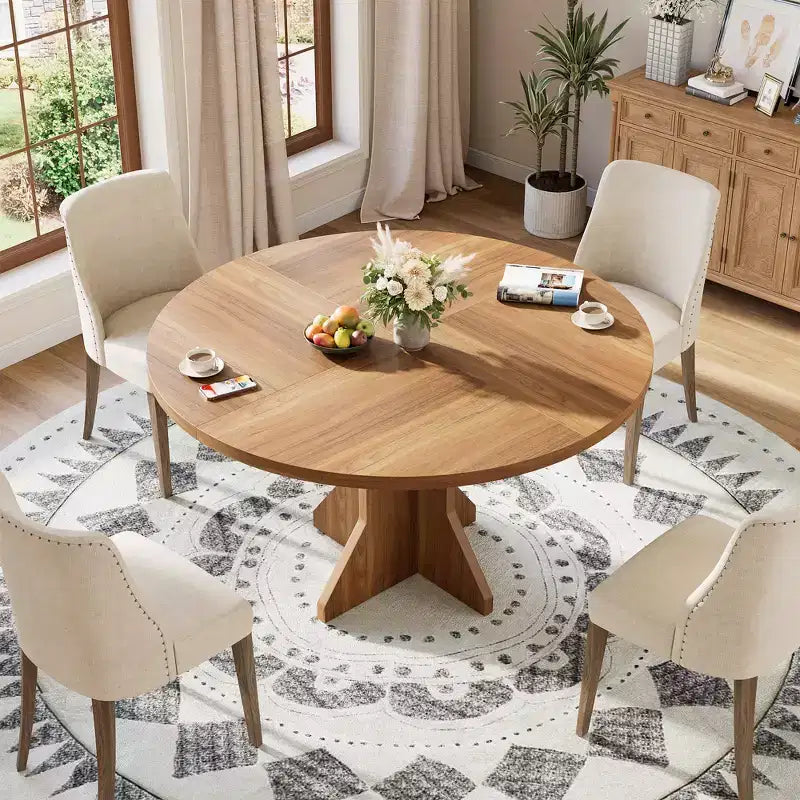 Tavolo da pranzo rotondo da 47" per spazi ridotti - Nero, 4-6 posti, base K-Leg in legno massello
