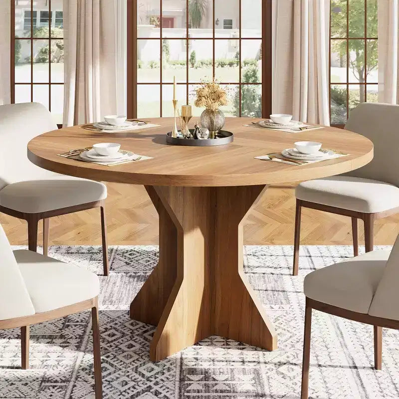 Tavolo da pranzo rotondo da 47" per spazi ridotti - Nero, 4-6 posti, base K-Leg in legno massello