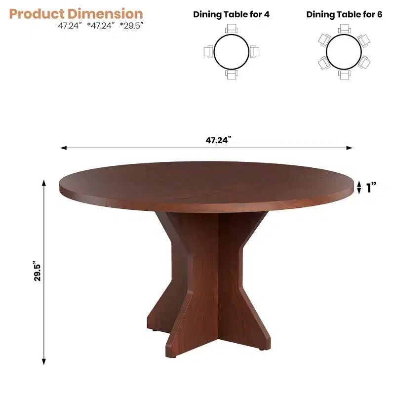 Tavolo da pranzo rotondo da 47" per spazi ridotti - Nero, 4-6 posti, base K-Leg in legno massello
