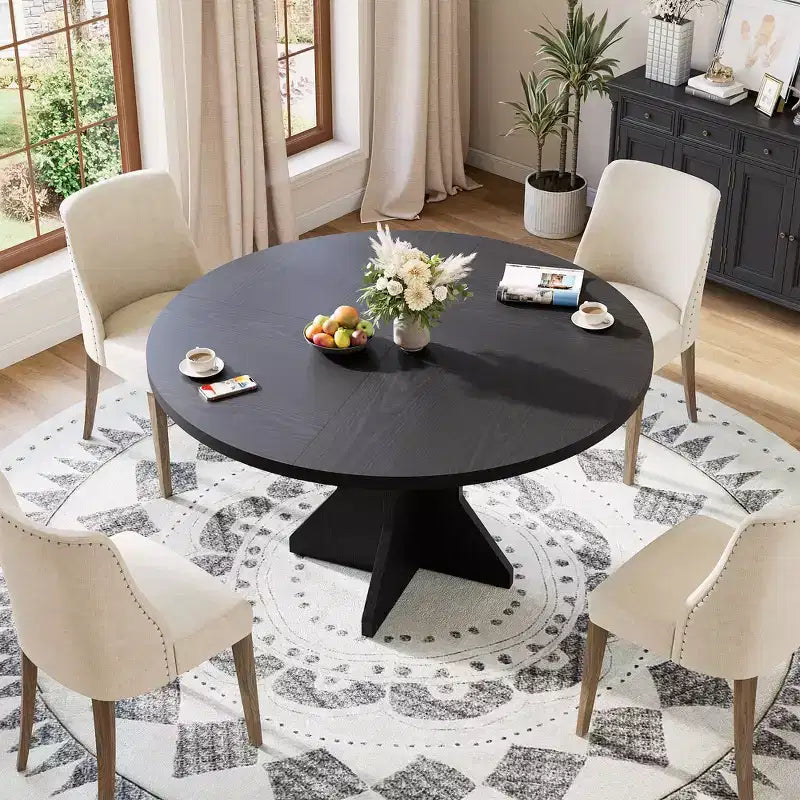 Tavolo da pranzo rotondo da 47" per spazi ridotti - Nero, 4-6 posti, base K-Leg in legno massello