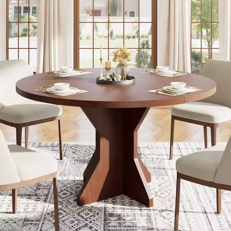 Tavolo da pranzo rotondo da 47" per spazi ridotti - Nero, 4-6 posti, base K-Leg in legno massello