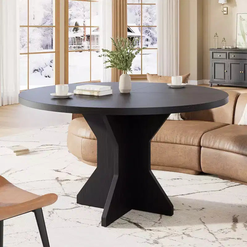 Tavolo da pranzo rotondo da 47" per spazi ridotti - Nero, 4-6 posti, base K-Leg in legno massello
