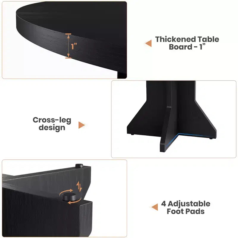 Tavolo da pranzo rotondo da 47" per spazi ridotti - Nero, 4-6 posti, base K-Leg in legno massello