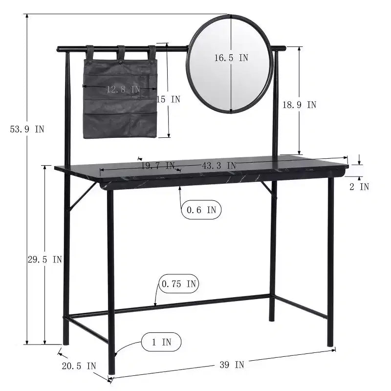 Mobile Toeletta FurnitureR con Specchio Circolare Rimovibile, Tavolo da Trucco Semplice, Scrivania Multifunzione per Camera da Letto, Nero