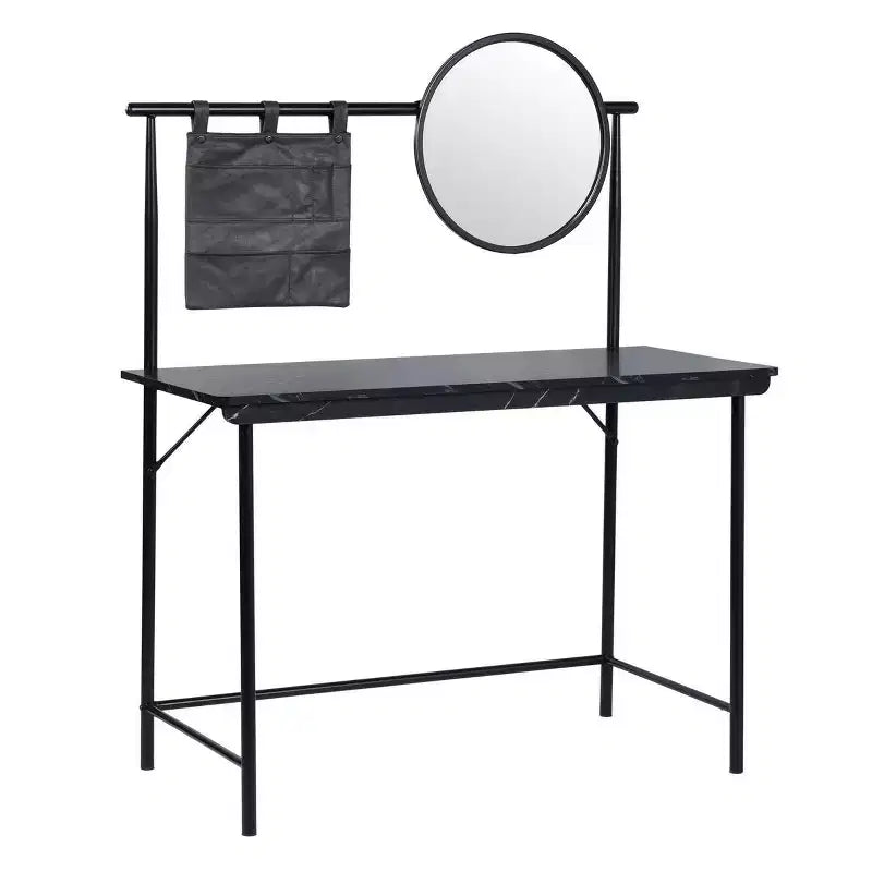 Mobile Toeletta FurnitureR con Specchio Circolare Rimovibile, Tavolo da Trucco Semplice, Scrivania Multifunzione per Camera da Letto, Nero