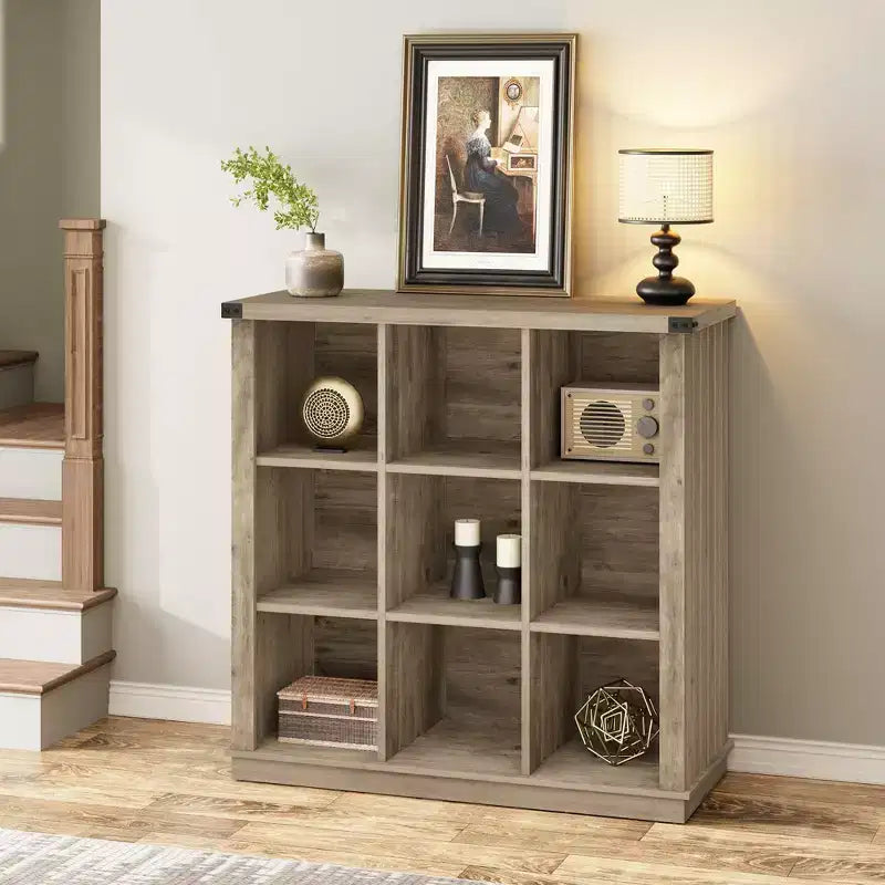 GustoWave Scaffale Organizzatore a 9 Cubi, Libreria in Legno da 95 cm per Ingresso, Librerie Basse Lunghe per Soggiorno