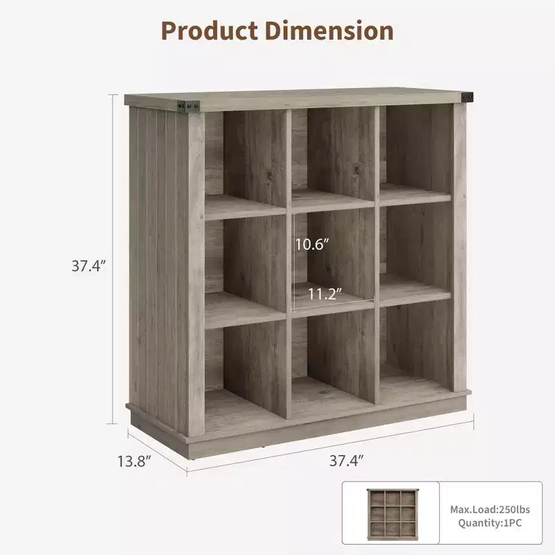 GustoWave Scaffale Organizzatore a 9 Cubi, Libreria in Legno da 95 cm per Ingresso, Librerie Basse Lunghe per Soggiorno