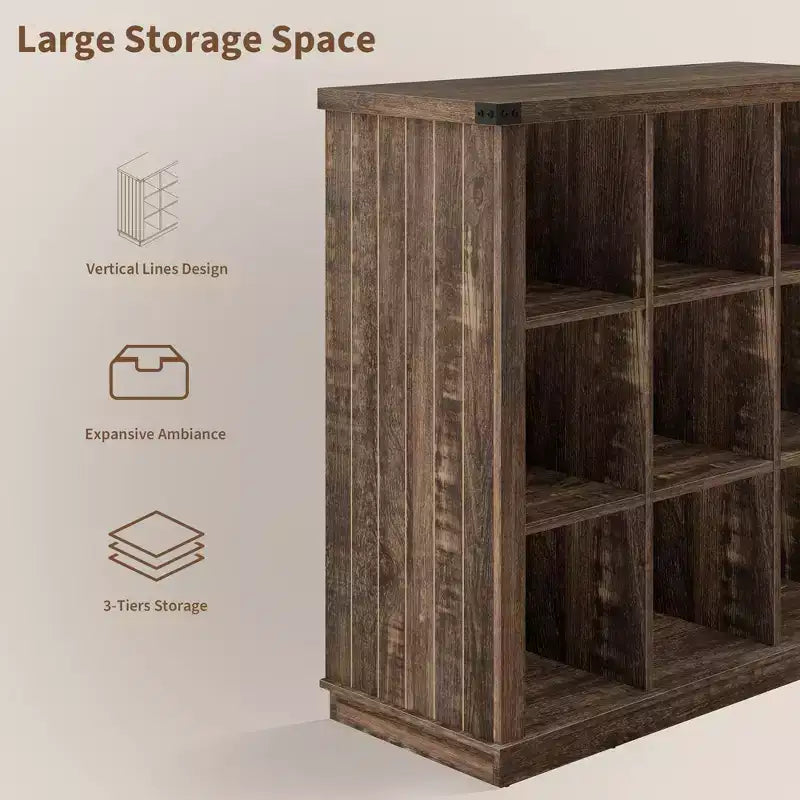 GustoWave Scaffale Organizzatore a 9 Cubi, Libreria in Legno da 95 cm per Ingresso, Librerie Basse Lunghe per Soggiorno