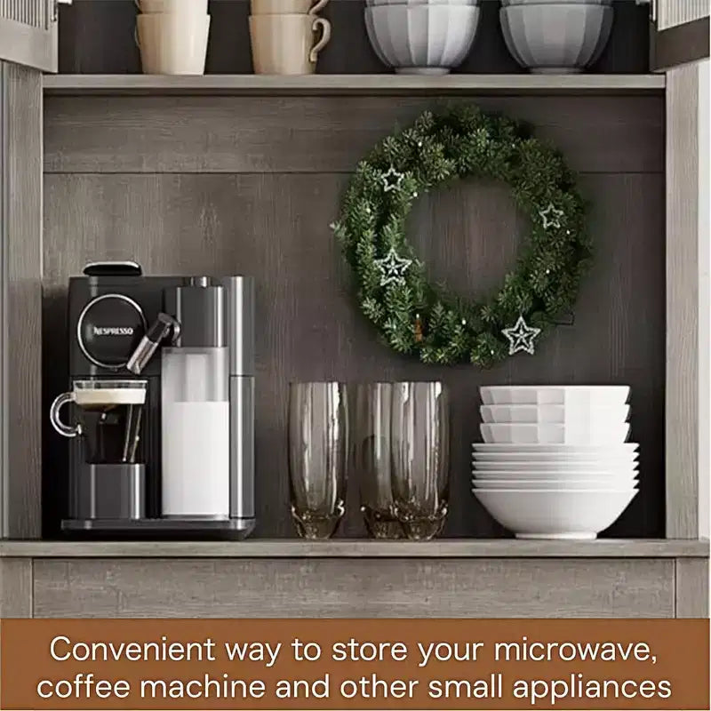 GustoWave Armadietto Dispensa da Cucina 71'' con Ante in Vetro e Supporto per Microonde, Mobile Dispensa Alto Indipendente per Sala da Pranzo