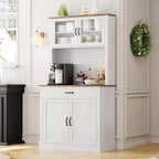 GustoWave Armadietto Dispensa da Cucina 71'' con Ante in Vetro e Supporto per Microonde, Mobile Dispensa Alto Indipendente per Sala da Pranzo