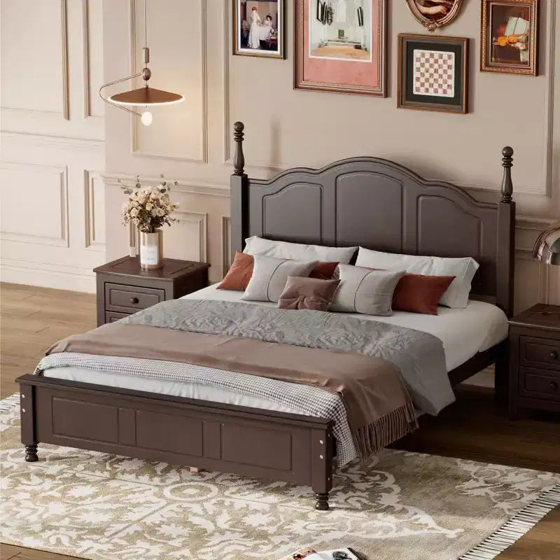 Struttura Letto a Piattaforma Retrò, Letto in Legno con Testiera per Camera da Letto