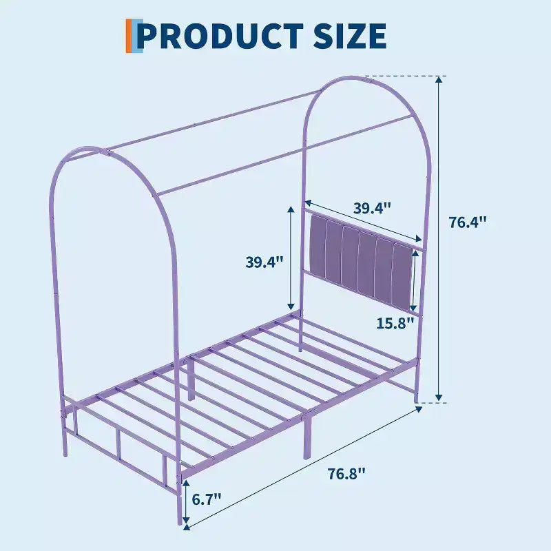 COZONY Struttura Letto Singolo con Testiera Imbottita, Letto a Piattaforma in Metallo con Design ad Arco e Spazio di Archiviazione Sotto il Letto, Nessuna Rete a Molle Necessaria
