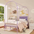 COZONY Struttura Letto Singolo con Testiera Imbottita, Letto a Piattaforma in Metallo con Design ad Arco e Spazio di Archiviazione Sotto il Letto, Nessuna Rete a Molle Necessaria