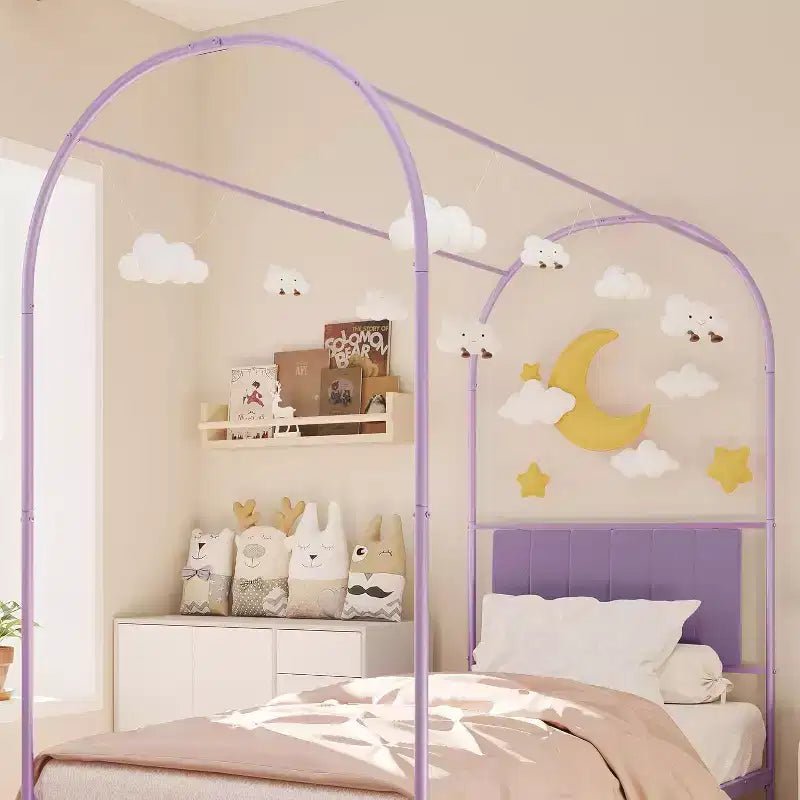 COZONY Struttura Letto Singolo con Testiera Imbottita, Letto a Piattaforma in Metallo con Design ad Arco e Spazio di Archiviazione Sotto il Letto, Nessuna Rete a Molle Necessaria