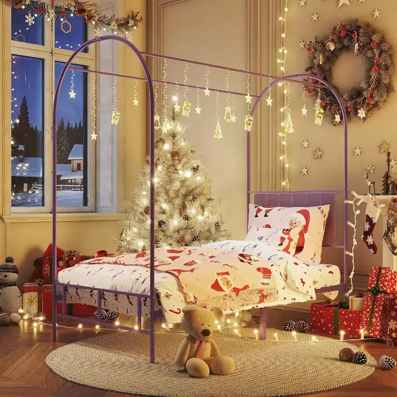 COZONY Struttura Letto Singolo con Testiera Imbottita, Letto a Piattaforma in Metallo con Design ad Arco e Spazio di Archiviazione Sotto il Letto, Nessuna Rete a Molle Necessaria