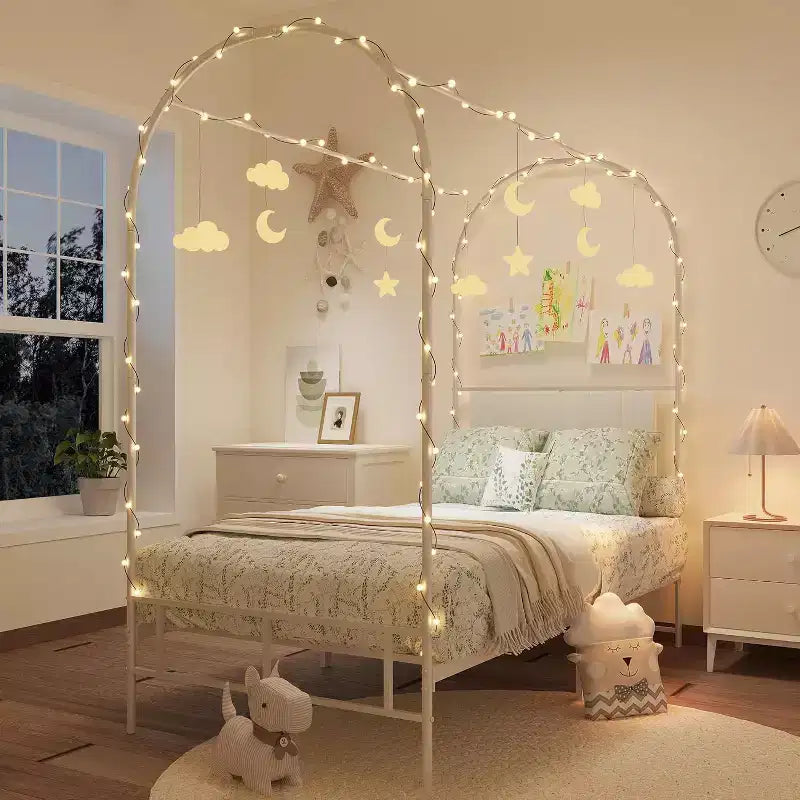 COZONY Struttura Letto Singolo con Testiera Imbottita, Letto a Piattaforma in Metallo con Design ad Arco e Spazio di Archiviazione Sotto il Letto, Nessuna Rete a Molle Necessaria