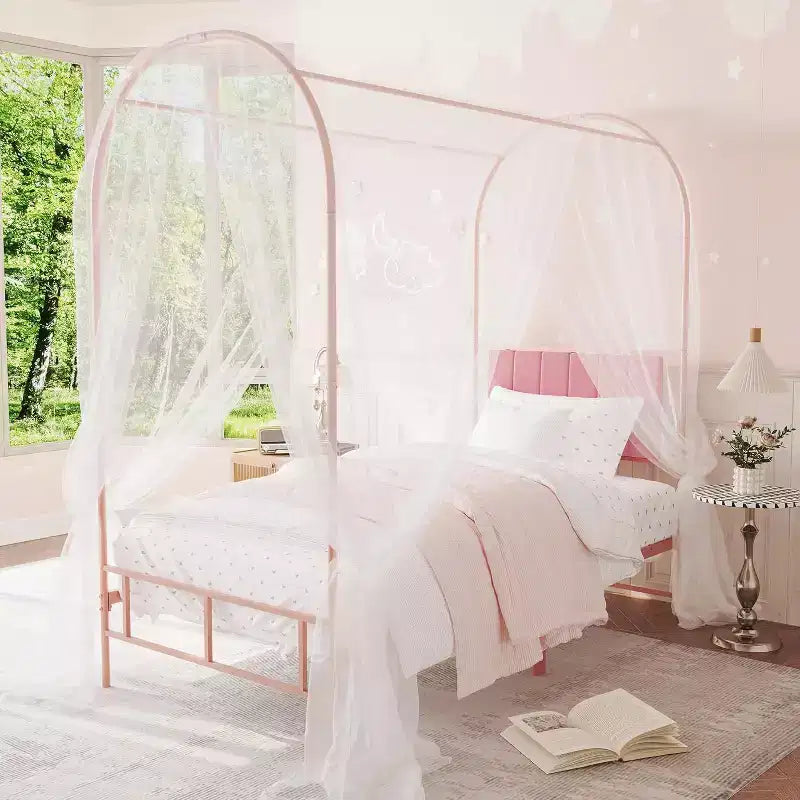 COZONY Struttura Letto Singolo con Testiera Imbottita, Letto a Piattaforma in Metallo con Design ad Arco e Spazio di Archiviazione Sotto il Letto, Nessuna Rete a Molle Necessaria