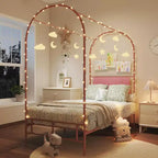 COZONY Struttura Letto Singolo con Testiera Imbottita, Letto a Piattaforma in Metallo con Design ad Arco e Spazio di Archiviazione Sotto il Letto, Nessuna Rete a Molle Necessaria