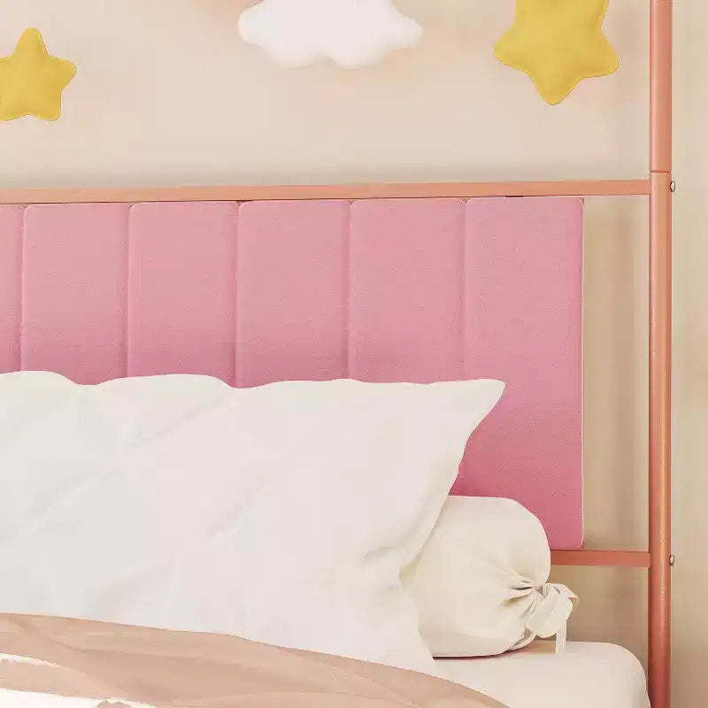 COZONY Struttura Letto Singolo con Testiera Imbottita, Letto a Piattaforma in Metallo con Design ad Arco e Spazio di Archiviazione Sotto il Letto, Nessuna Rete a Molle Necessaria