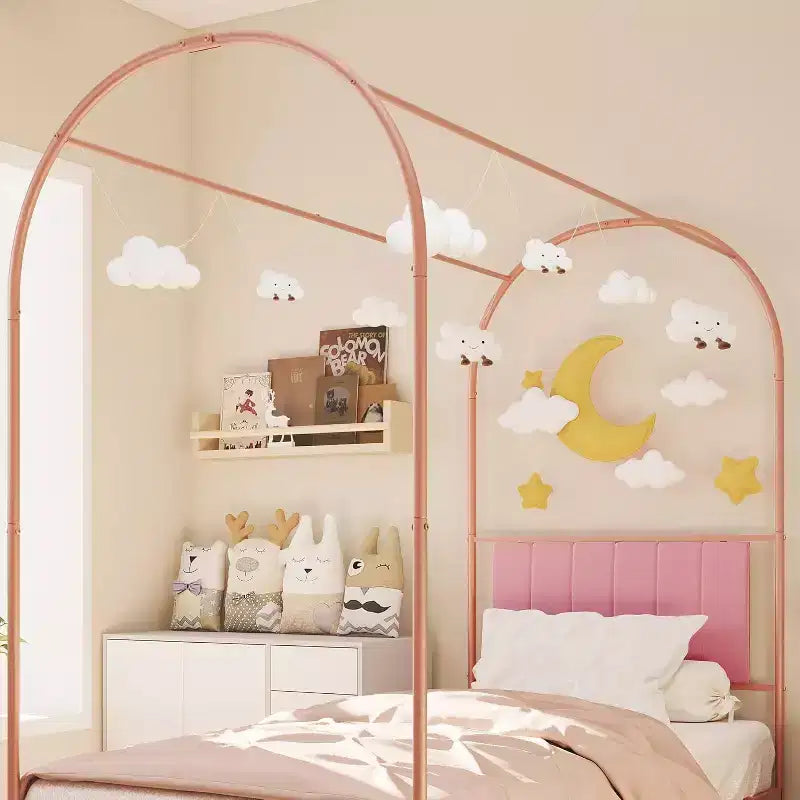 COZONY Struttura Letto Singolo con Testiera Imbottita, Letto a Piattaforma in Metallo con Design ad Arco e Spazio di Archiviazione Sotto il Letto, Nessuna Rete a Molle Necessaria